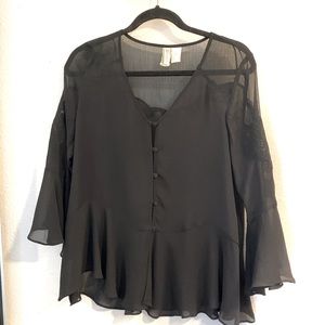 Gothic H&M embroidered flowy sleeve shirt